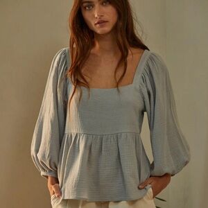 Waves Square Neck Cotton Babydoll Top NWT